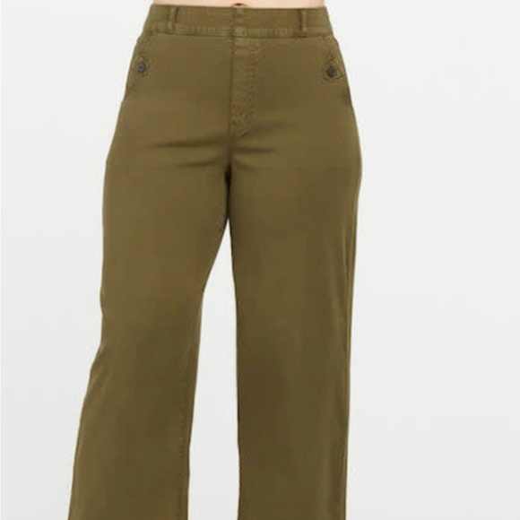 Spanx Women’s Darkened Olive stretched Twill wide leg Pants - Picture 2 of 8